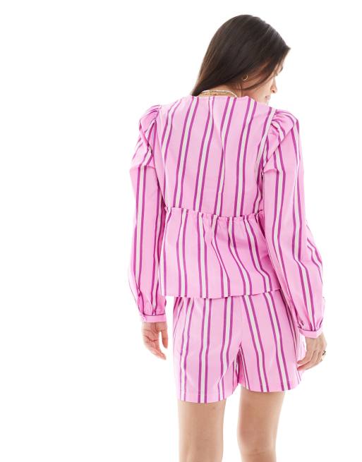 Pieces - Short met hoge taille in roze en paarse strepen, deel van co-ord set, 2 van 5