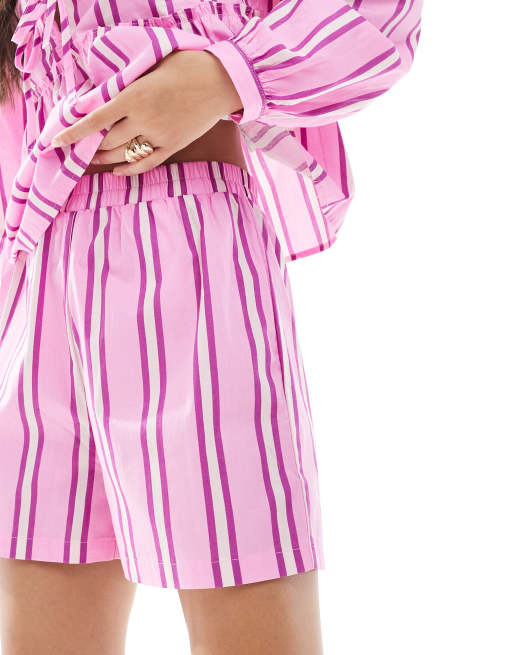 Pieces - Short met hoge taille in roze en paarse strepen, deel van co-ord set, 4 van 5