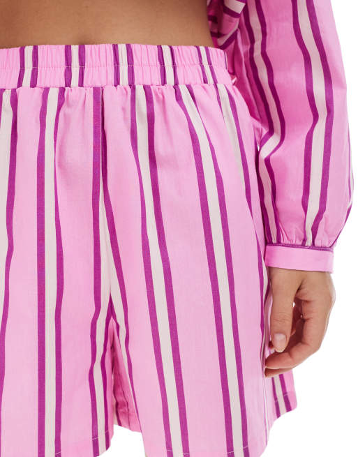 Pieces - Short met hoge taille in roze en paarse strepen, deel van co-ord set, 5 van 5