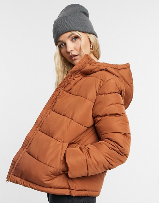 Pieces short padded jacket in rust