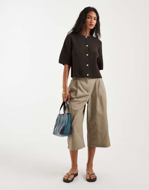 Pieces short sleeve boxy cardigan in chocolate brown, 2 of 4