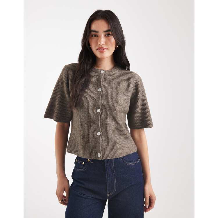 Pieces short sleeve boxy cardigan in morel | ASOS