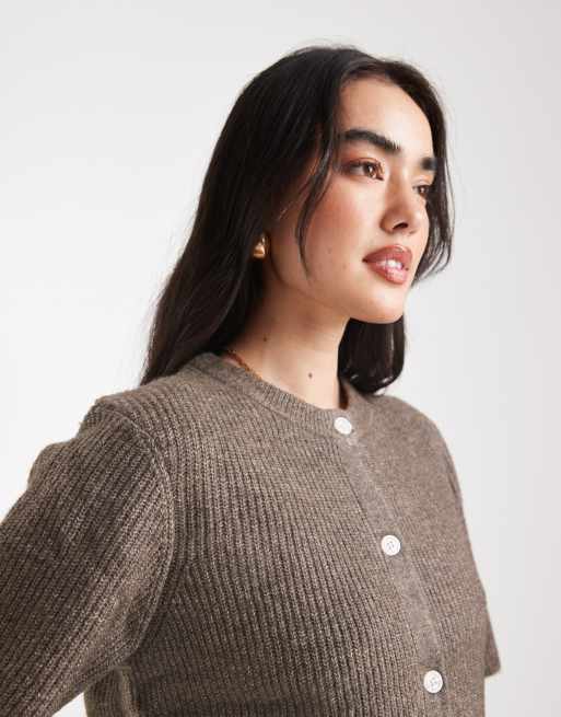Pieces short sleeve boxy cardigan in morel