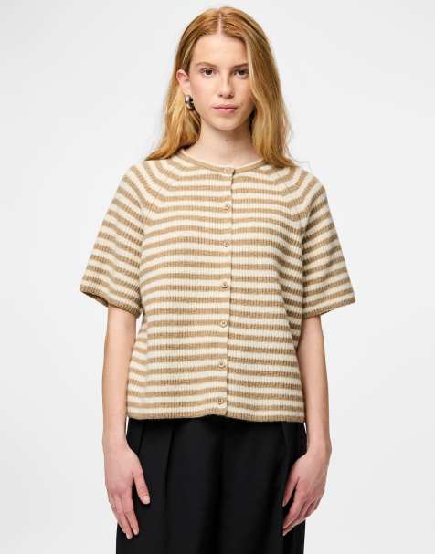 Pieces short sleeve cardigan in stripe