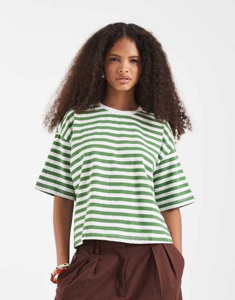 Pieces short sleeve heavyweight t-shirt in mint green and white stripe - view 1