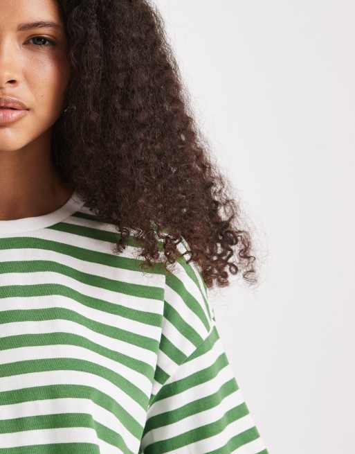 Pieces short sleeve heavyweight t-shirt in mint green and white stripe, 2 of 4