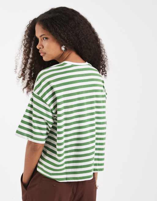 Pieces short sleeve heavyweight t-shirt in mint green and white stripe, 4 of 4