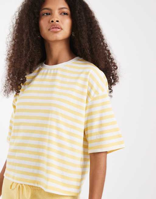 Pieces short sleeve heavyweight t-shirt in yellow and white stripe, 2 of 4