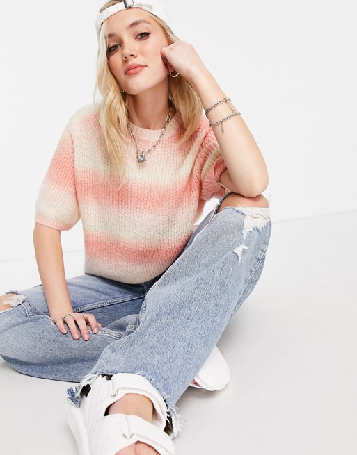 Pieces short sleeve jumper in pink ombre stripe