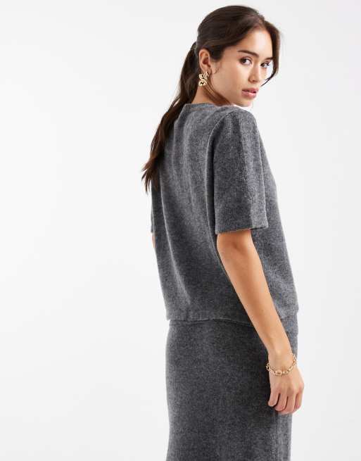 PIECES short sleeve knitted cardigan in medium grey melange (Part of a set), 4 of 4