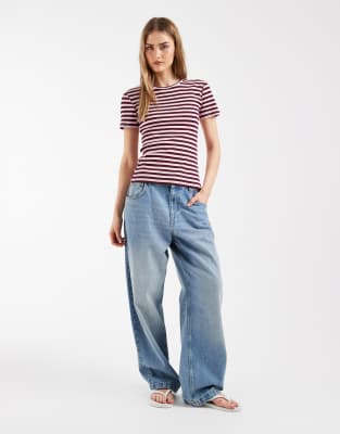 Pieces Short Sleeve Ribbed T-shirt In Brown