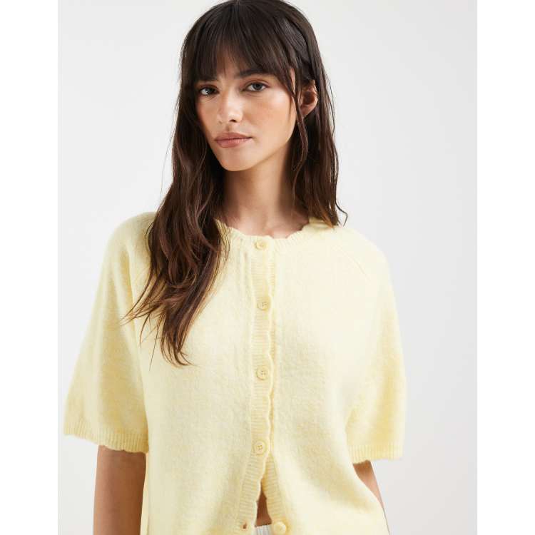 PIECES short sleeve scallop trim knit cardigan in butter yellow | ASOS