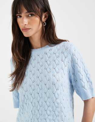 Pieces Short Sleeve Textured Knit Sweater In Blue