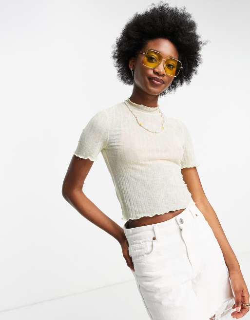 White short sleeve turtleneck clearance crop top