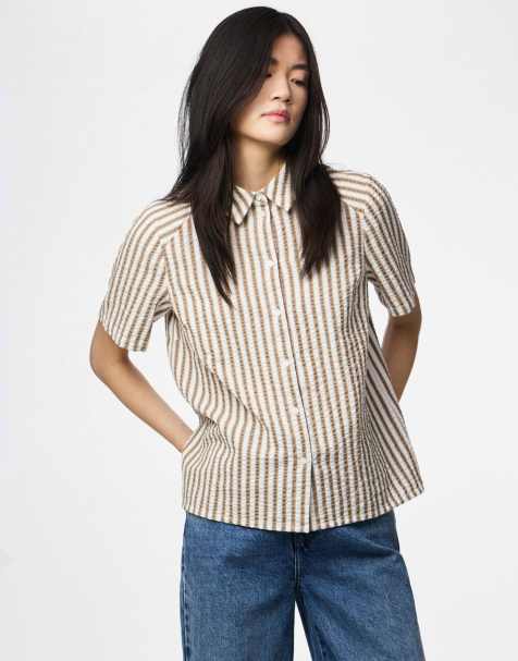 Pieces Short sleeved shirt in greige - view 1