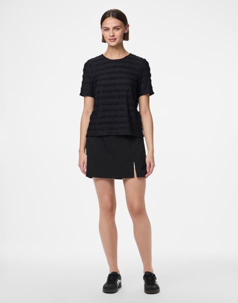 Pieces Short sleeved top in black - view 1