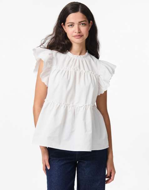 Pieces Short sleeved top in bright white - view 1