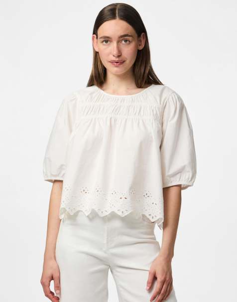 Pieces Short sleeved top in cloud dancer - view 1