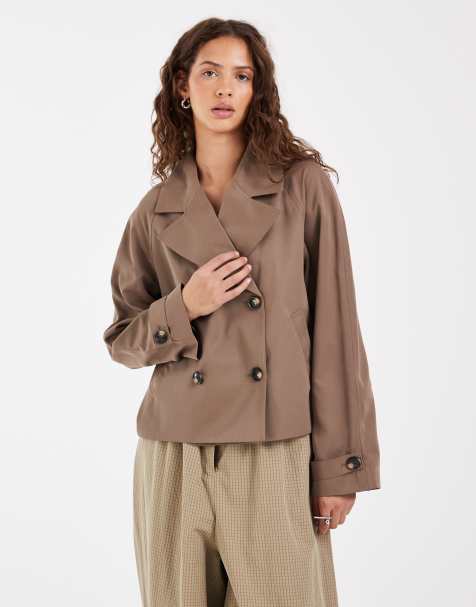 Pieces short trench coat in brown lentil - view 1