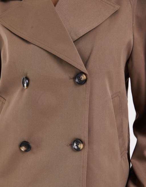 Pieces short trench coat in brown lentil, 3 of 4