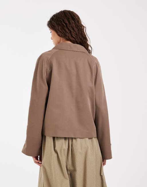Pieces short trench coat in brown lentil, 4 of 4