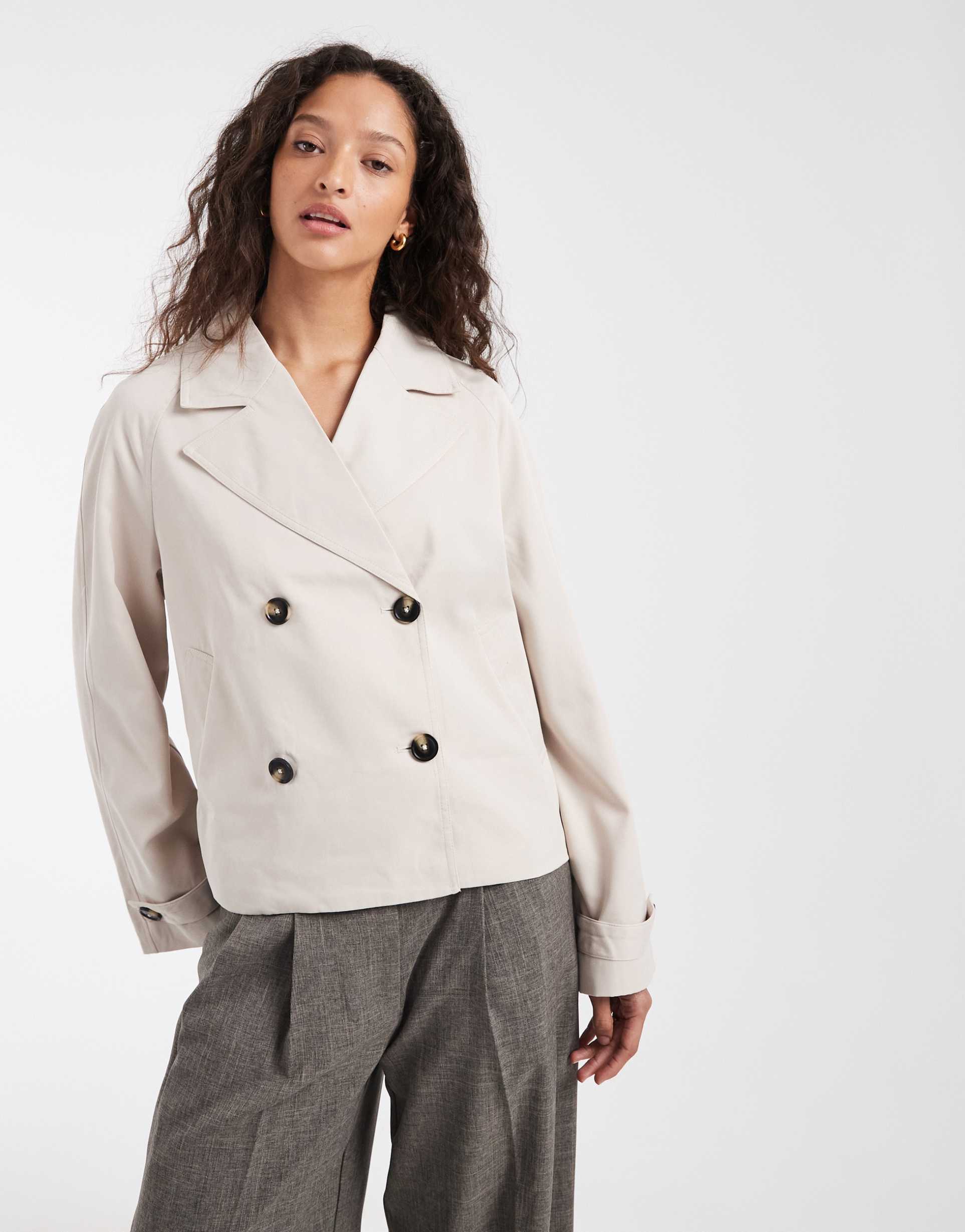 pieces short trench coat in silver gray