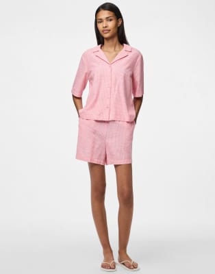 Pieces - Shorts aus Leinenmix in Limonadenrosa