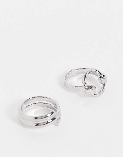 Pieces – Silberfarbene Statement-Ringe im 2er Set
