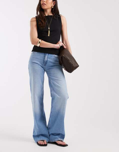 Pieces - Silke - Jeans met wijde pijpen en halfhoge taille in lichtblauw denim - view 1