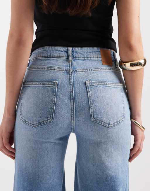 Pieces - Silke - Jeans met wijde pijpen en halfhoge taille in lichtblauw denim, 5 van 5