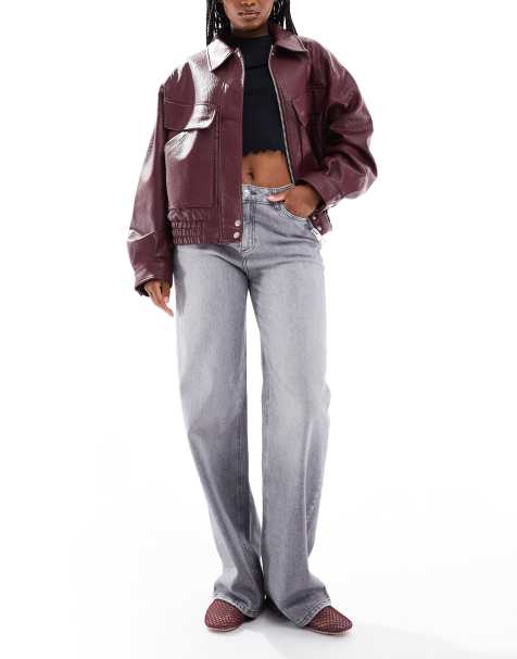 Pieces Silke mid rise wide leg jeans in medium grey - view 1