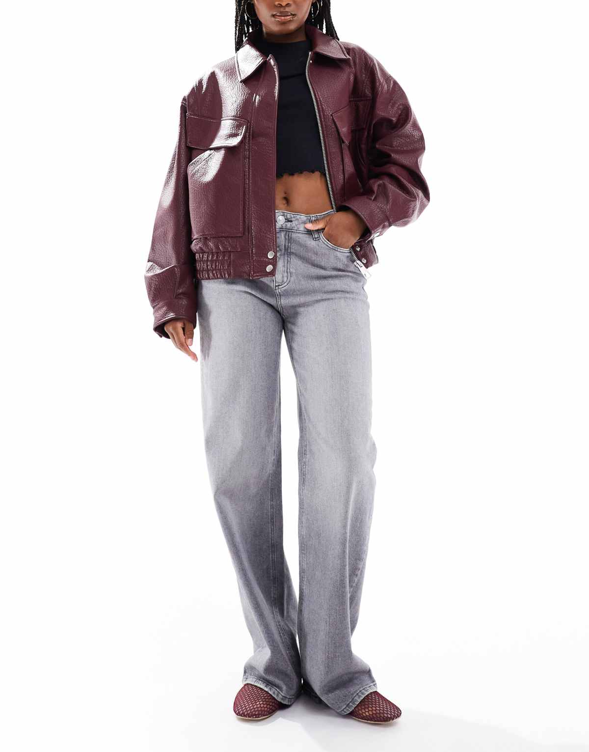 Pieces Silke mid rise wide leg jeans in medium grey