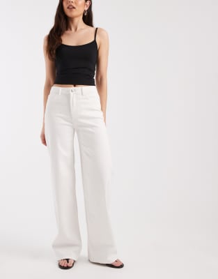 Pieces Silke Mid Rise Wide Leg Jeans In White