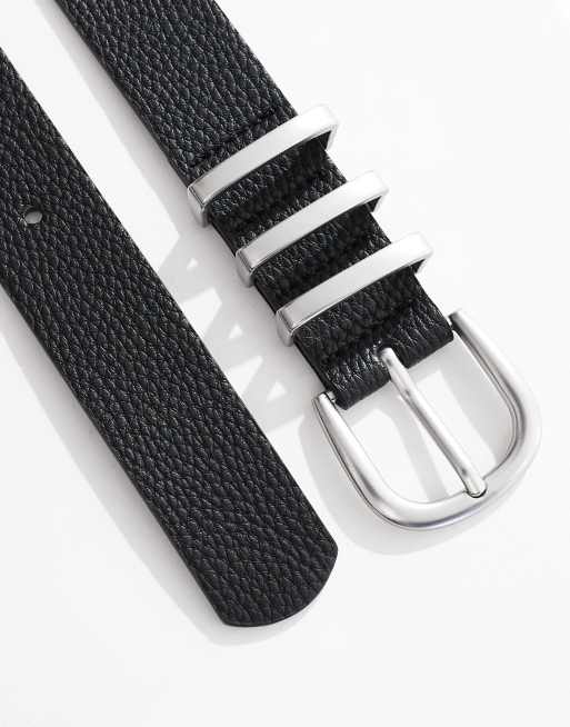 Pieces silver buckle belt in black, 2 of 4