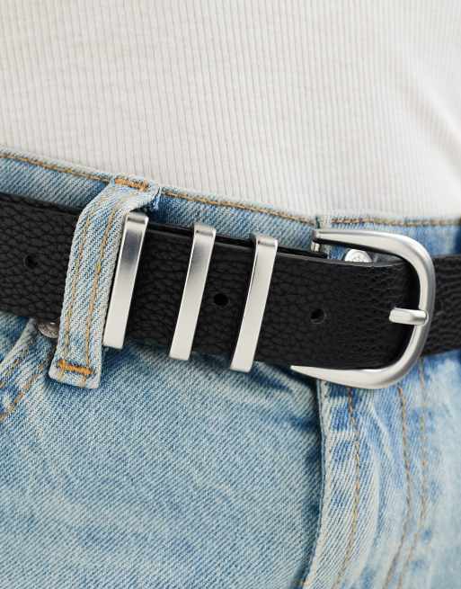 Pieces silver buckle belt in black, 4 of 4