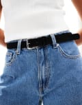 [Pieces] PIECES silver buckle suede belt in black M Black