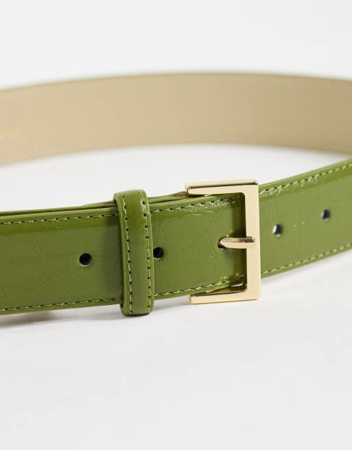 Pieces silver square buckle belt in moss green, 2 of 3
