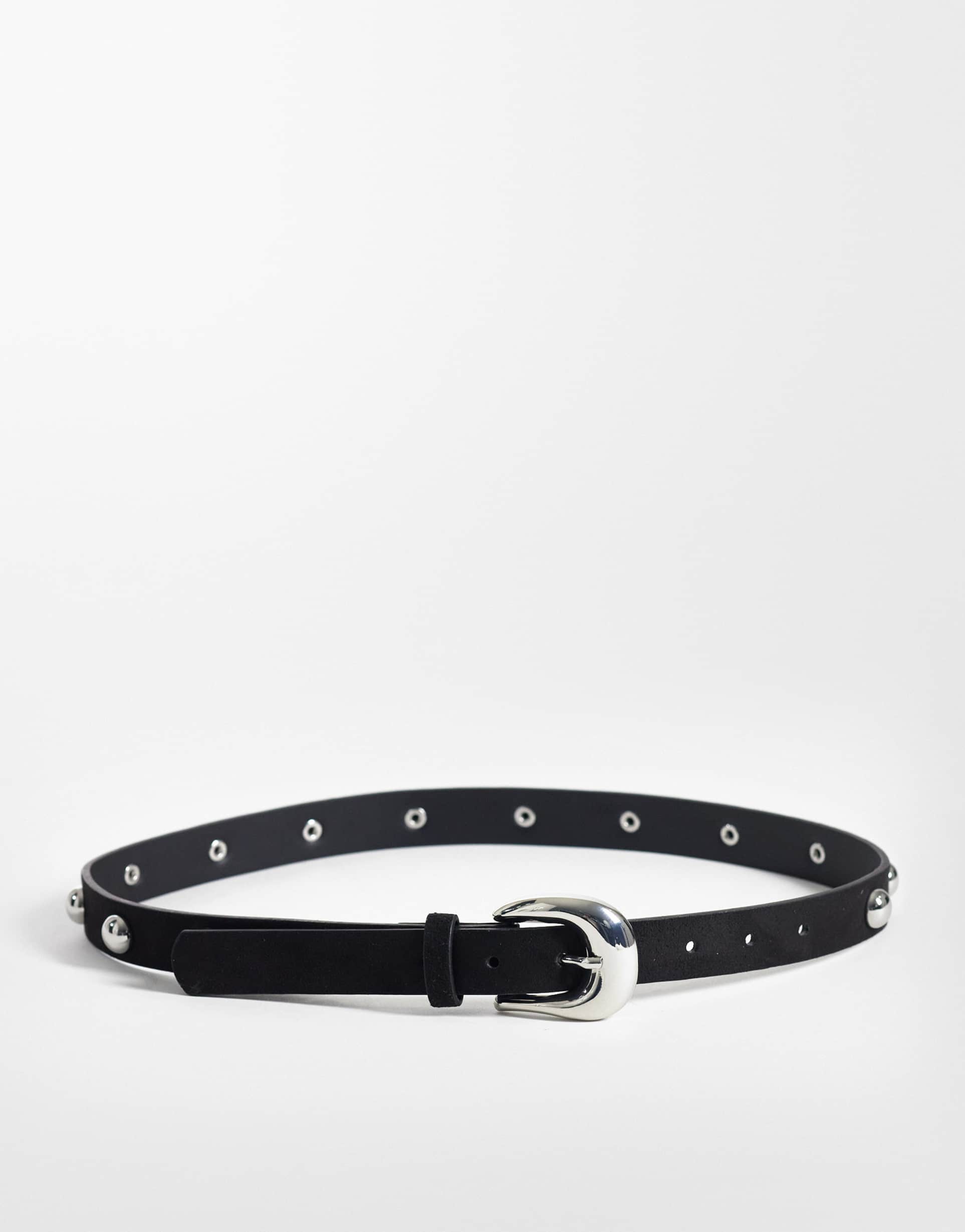 pieces silver tone studded leather look belt in black
