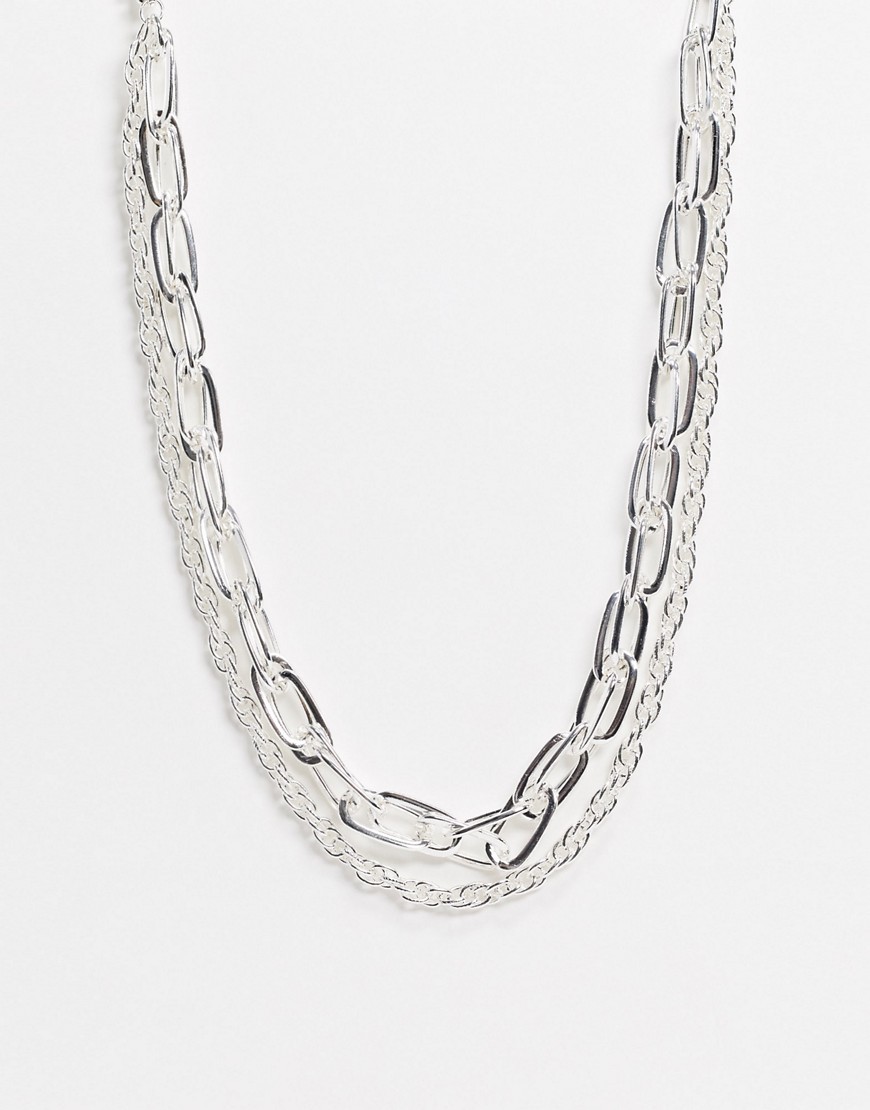 Pieces – Silverfärgad grov halskedja i flera rader