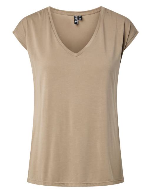 Pieces – Silverfärgad t-shirt med v-ringning, 7 av 7