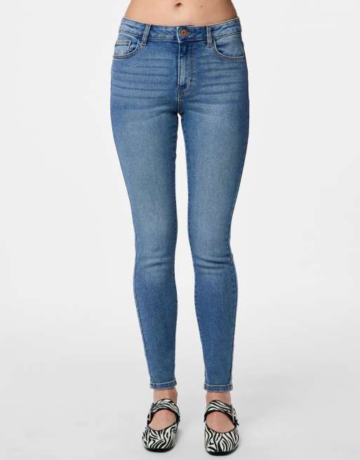 Pieces - Skinny-fit jeans in medium blauw denim, 2 van 5