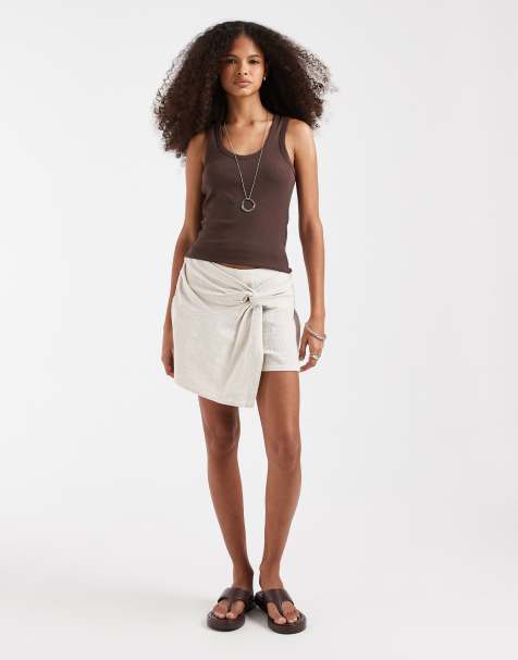 IDEALSANXUN Geruite rok voor dames, hoge taille, minirok van wol, groen, M