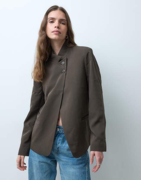 Pieces skræddersyet blazer med høj hals i chokoladebrun - view 1