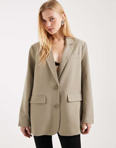 PIECES - Skræddersyet og oversized blazer i bleg kaki med firkantet pasform - view 1