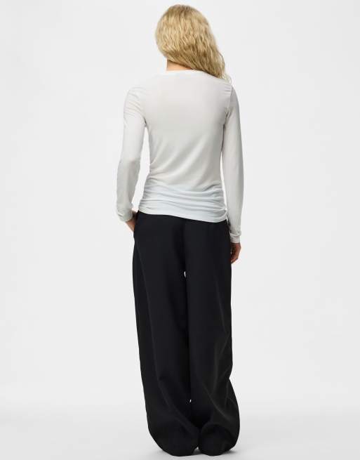 Pieces - Skyhvid langærmet bluse, 2 af 7