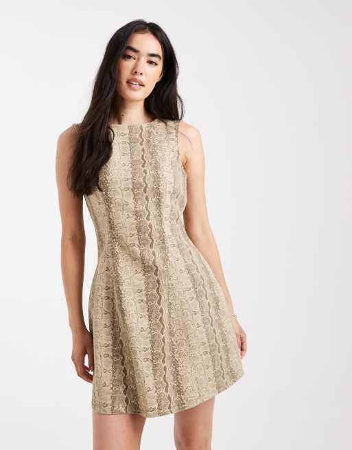 Pieces sleeveless denim mini dress in snake print, 2 of 4
