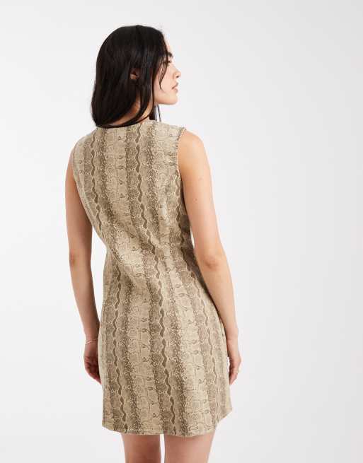 Pieces sleeveless denim mini dress in snake print, 3 of 4