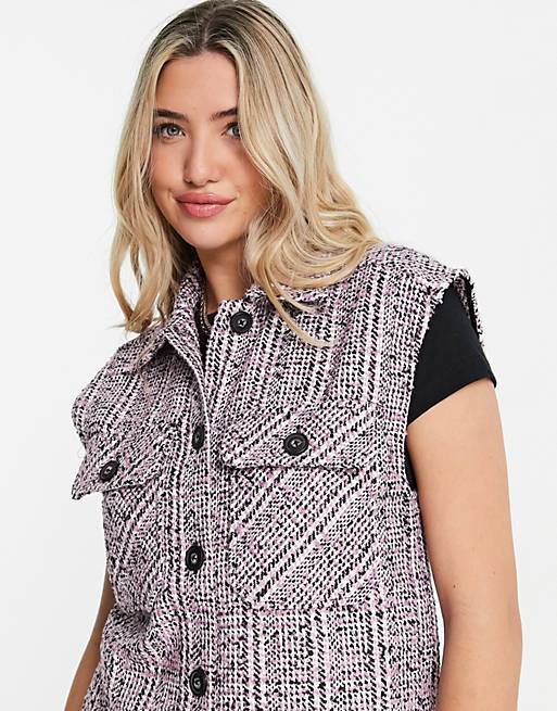 Coats & Jackets Pieces sleeveless gilet in pink & black check 