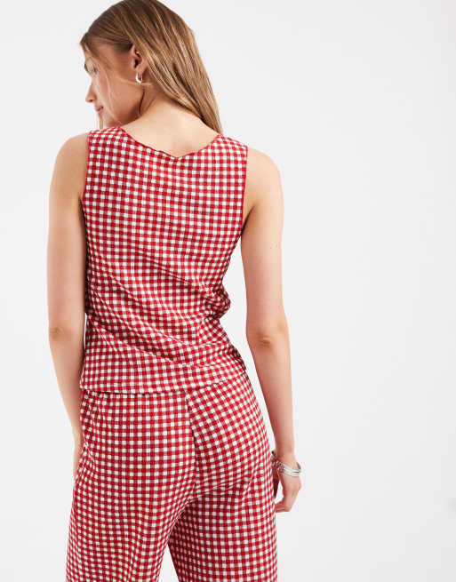 Pieces sleeveless gingham top co-ord in red and white, 4 of 4