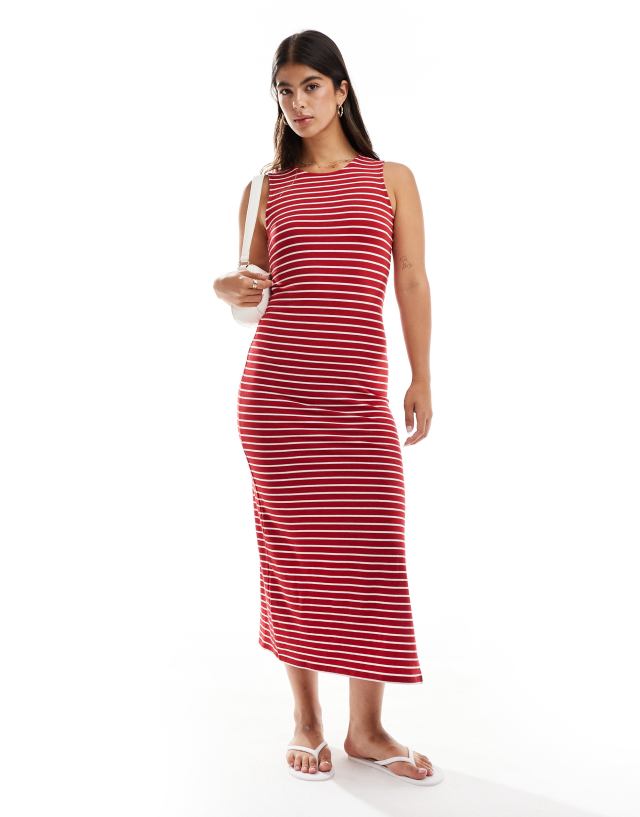 Pieces - sleeveless jersey midaxi dress in red stripe